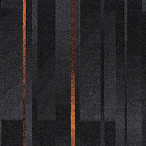 Pasteur 15 karo halı antrasit üzerine turuncu çizgili bir desene sahiptir.