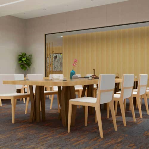 Gri üzerine turuncu desenli karo halı Newton 104 özellikle doğal ahşap ve bej tonlarıyla uyumludur.