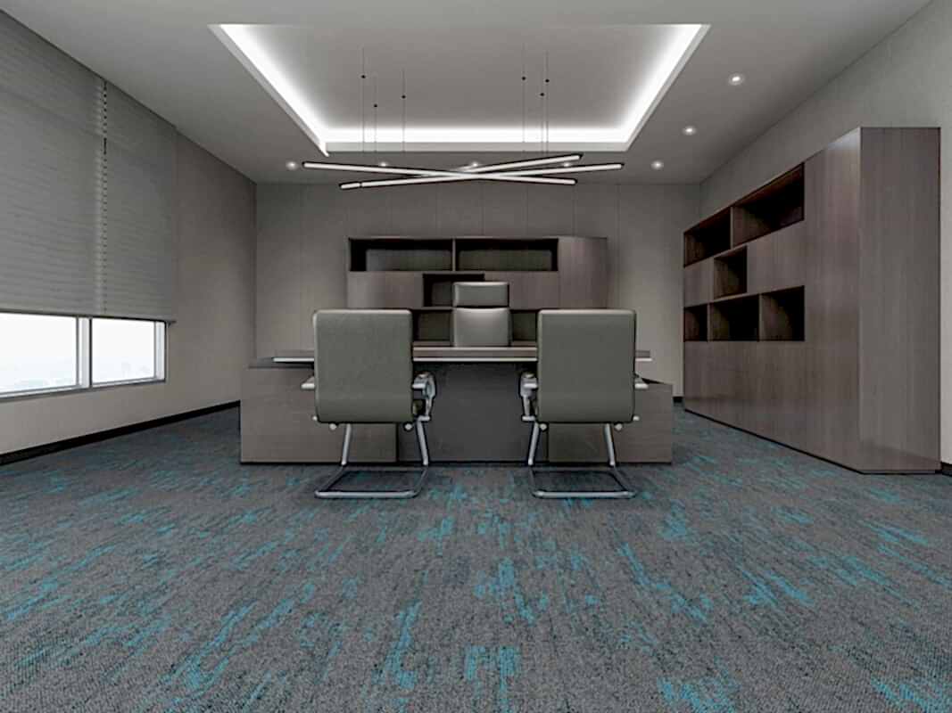 Gri desenli karo halı mavi geçişleri olan lüks görünümlü bir modeldir.