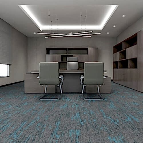 Gri desenli karo halı mavi geçişleri olan lüks görünümlü bir modeldir.