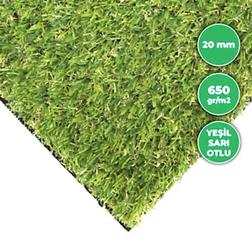 Gerçekçi yapay çim halı sarı otlu ve 20 mm kalınlığında.