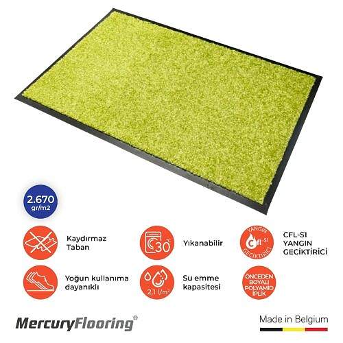 Kaymaz tabanlı yeşil paspas, nem ve toz alıcı özelliğiyle kapı önü için ideal