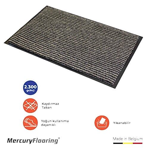 Solar 01 Bej Çizgili Desenli, Bordürlü Kapı Önü Paspası 60×80